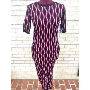 JustFab Sweater Dress Women’s Size Large Pink Black White Knit Sweater NWT